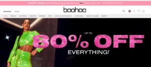 Landing page of Boohoo website