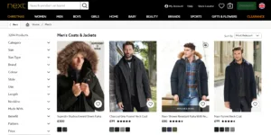 Figure 6: Search results for 'men's coats and jackets' on next 